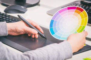 Colour choice with colour wheel in graphic design
