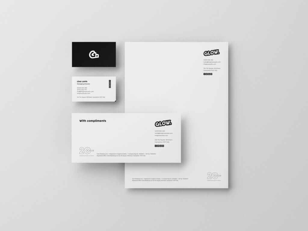 Glow rebrand stationery